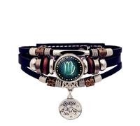 Snorvixre 12 Constellations Chaîne de Main Multicouche Signe du zodiaque Bracelet Simili Cuir Unisexe Accessoire pour un usage quotidien Signes du zodiaque Nocturne Bijoux Fantaisie, taille unique