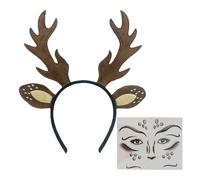 Snorvixre Bandeau de Noël avec bois de renne et autocollants, bandeau en tissu doux pour les vacances, les fêtes, les fêtes de famille, accessoires de costume, bandeau de renne avec autocollants