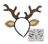 Snorvixre Bandeau de Noël avec bois de renne et autocollants, bandeau en tissu doux pour les vacances, les fêtes, les fêtes de famille, accessoires de costume, bandeau de renne avec autocollants