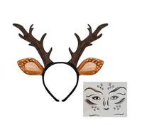 Snorvixre Bandeau de Noël avec bois de renne et autocollants, bandeau en tissu doux pour les vacances, les fêtes, les fêtes de famille, accessoires de costume, bandeau de renne avec autocollants