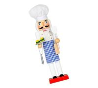 Snorvixre Casse-noisette en bois fait à la main - Décoration de Noël avec tablier à carreaux bleu - Décoration de table festive pour la maison - Casse-noisette - Objet de collection