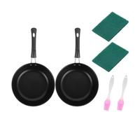 Snorvixre Lot de 2 petites poêles à œufs à induction, 12 cm, antiadhésives, avec brosses de cuisson, poêle à frire en acier inoxydable, ustensiles de cuisine pratiques avec brosse à huile et éponge à