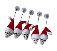 Snorvixre Lot de 5 décorations de sapin de Noël en plastique avec tête de mort - Décoration d'Halloween et bonnet de Père Noël pour cheminée, porte, fenêtre, vitrine, décoration de vacances