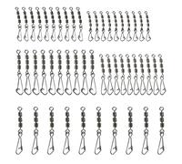 Snorvixre Lot de 50 raccords robustes Snap émerillons avec trois barils pour la pêche avec une épaisseur de 20 kg en acier inoxydable et équipement de pêche à clipser lourd