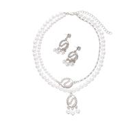 Snorvixre Parure de bijoux élégante et empilable en forme de S avec pierres en zircone cubique et fausses perles, collier, boucles d'oreilles, réglable pour un usage quotidien, une soirée, une fête