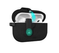 Snorvixre Serrure de sécurité pour écouteurs sans fil Coque résistante aux chocs Étui de protection entièrement rabattable Étui de protection en caoutchouc avec support de téléphone Clip de