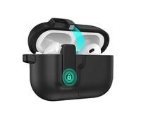 Snorvixre Serrure de sécurité pour écouteurs sans fil Coque résistante aux chocs Étui de protection entièrement rabattable Étui de protection en caoutchouc avec support de téléphone Clip de