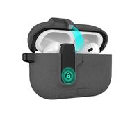 Snorvixre Serrure de sécurité pour écouteurs sans fil Coque résistante aux chocs Étui de protection entièrement rabattable Étui de protection en caoutchouc avec support de téléphone Clip de