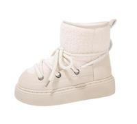 Snow Boots for Women Platform Anti-Slip Winter Booties, Warm Fur Lace Up Round Toe Ankle Boots for Women(Beige,40)