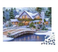 Snow Cottage Puzzle à Assembler 1000 Pièce Matériau Recyclable Winter Art Adulte Puzzles Temps de Jeu en Famille Props Intéressant Jeu de Famille pour Femmes 70x50cm/1000pcs