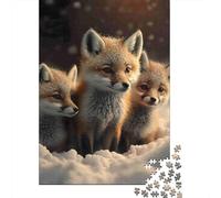 Snow Fox Cubs Puzzle en Pièces Winter Foxes 1000 Pièces Papier Recyclé pour Femmes, Cadeaux pour Hommes Puzzle Divertente Cadeau E Activité pour La Maison 52x38cm/1000pcs