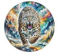Snow Léopard Circulaire Puzzle Convient pour Adultes Et Enfants 1000 Pièces, Fun Défiant Jeu Éducatif Décoration Maison Unique (67.5x67.5cm)