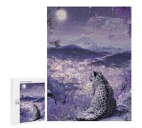 Snow Leopard Moonlit Cityscape Puzzle 1000 Pièces Educa Jouet en Bois Cadeau Unique Décoration Intérieure Jeu Éducatif Challenge Toy Adultes Et Enfants À Partir De 14 Ans 500 PCS