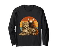 Snow Leopard Red Panda Retro Sunset Wildlife Paire Manche Longue