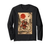 Snow Leopard Samurai Warrior Japanese Vintage Graphic Humor Manche Longue