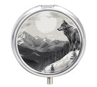 Snow Mountain Boîte à pilules de voyage en métal étanche et portable avec 3 compartiments Motif loup solitaire