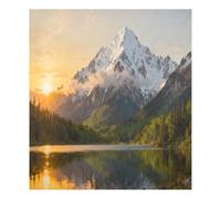 Snow Mountain Lake Sun Housse magnétique décorative réutilisable pour réfrigérateur Motif lac et soleil 58,4 x 66 cm