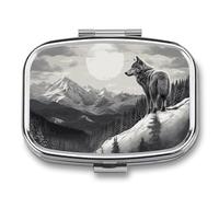 Snow Mountain Pilulier carré portable avec 2 compartiments Motif loup solitaire