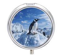 Snow Mountain Pingouin Boîte à pilules 3 compartiments pour médicaments de voyage 3 x par jour Organiseur portable pour vitamines avec miroir Petit pilulier pour sac à main et poche Mignon récipient à