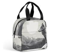 Snow Mountain Sac à déjeuner avec motif loup solitaire pour homme et femme, sac fourre-tout isotherme portable avec poignée, étanche, réutilisable, pour le travail, le pique-nique, les voyages