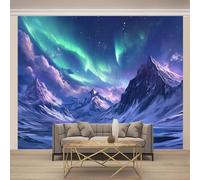 Snow Mountain Starry Sky Papier Peint Intissé 3D Panoramique Lumières Aurores Norvégiennes Tapisserie Murales Tapisserie Photo Décoration Murale Pour Salon Chambre Tv Tableaux Muraux 200 X 140 Cm