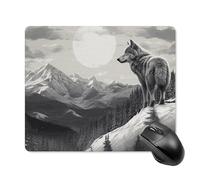 Snow Mountain Tapis de souris loup solitaire avec bords cousus, tapis de souris lavable en tissu antidérapant en caoutchouc antidérapant, design parfait pour les jeux, ordinateur portable, travail de