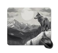 Snow Mountain Tapis de souris loup solitaire avec bords cousus, tapis de souris lavable en tissu antidérapant en caoutchouc antidérapant, design parfait pour les jeux, ordinateur portable, travail de