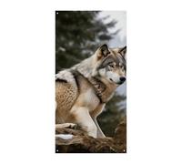 Snow Mountain Wild Wolf Couverture de porte Bannière 90 x 180 cm Bannières de fête Panneau de bienvenue saisonnier Décoration verticale à suspendre pour porche entrée Jardin Décor