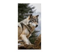 Snow Mountain Wild Wolf Rideau de porte Bannière à suspendre au mur Bannières de fond Bandeau pour les yeux Panneau de bienvenue pour les fêtes, célébrations festives