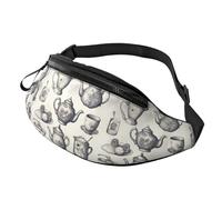 Snow Mountain Wild Wolf Sac banane pour homme et femme Sac banane réglable pour entraînement, course à pied, voyage, sac banane décontracté, Théières et tasses dessinées à la main, Taille unique