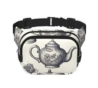 Snow Mountain Wild Wolf Sac banane pour homme et femme Sac banane réglable pour entraînement, course à pied, voyage, sac banane décontracté, Théières et tasses dessinées à la main, Taille unique