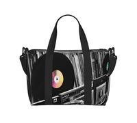 Snow Mountain Wild Wolf Sac de voyage à bandoulière résistant à l'eau, grand bagage à main avec sangle réglable, multi-compartiments pour la gym, les voyages, l'extérieur, Disques vinyles, Taille