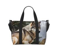 Snow Mountain Wild Wolf Sac de voyage à bandoulière résistant à l'eau, grand bagage à main avec sangle réglable, multi-compartiments pour la gym, les voyages, l'extérieur, Snow Mountain Wild Wolf
