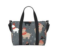 Snow Mountain Wild Wolf Sac de voyage à bandoulière résistant à l'eau, grand bagage à main avec sangle réglable, multi-compartiments pour la gym, les voyages, l'extérieur, Chiens mignons de Noël