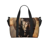 Snow Mountain Wild Wolf Sac de voyage à bandoulière résistant à l'eau, grand bagage à main avec sangle réglable, multi-compartiments pour la gym, les voyages, l'extérieur, Wildlife Black Rhinoceros