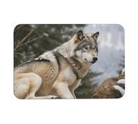 Snow Mountain Wild Wolf Tapis de bain absorbant l'humidité et la saleté, avec dos en caoutchouc antidérapant, tapis de sol pour salle de bain, baignoire, douche, évier