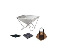 Snow Peak Kit de démarrage de cheminée de taille moyenne 4 pièces pour camping et extérieur comprenant une cheminée pliable, une plaque de base de protection du sol, un lit de charbon de cuisine et un