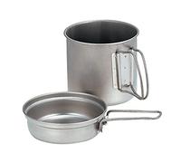 Snow Peak Trek Titanium Cookset, Ensemble de Cuisine de Camping Ultra léger empilable avec Casserole et Couvercle Convertible en poêle, poignées Pliables avec Sac de Transport en Maille, adapté pour