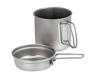 Snow Peak Trek Titanium Cookset, Ensemble de Cuisine de Camping Ultra léger empilable avec Casserole et Couvercle Convertible en poêle, poignées Pliables avec Sac de Transport en Maille, adapté pour