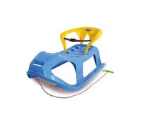 Jamara Snow Play 460367 Snow-Star 460367 Patins en métal avec Protection Contre Le basculement, Dossier et Sangle de sécurité Inclus Bleu 90 cm