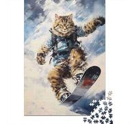 Snowboard Aventure Chat 1000 Pièce Carton Extra Épais Puzzle Premium Amants De Famille Formation De Concentration Joyeux Cadeau Le 38x26cm/1000pcs