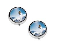 Snowboard - Boîte à pilules ronde portable avec imprimé - Organiseur de pilules rond élégant pour les compartiments de voyage, cadeau pour la gestion des médicaments
