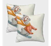 Snowboard Llama - Style de Dessin animé d'hiver Housse Coussin 2 Pièces Art Taie d'oreiller Décoration Housses Coussin Salon Et Lit Protecteurs