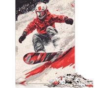 Snowboarder en action Puzzle en Bois 1000 Pièces pour Adultes Puzzle Rectangulaire Créatif Jeu de Défi pour Exercice du Cerveau (75x50cm)