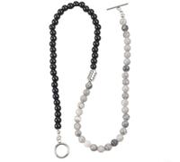 snowchecking Collier de perles en pierre volcanique 55 cm | Perles en pierre volcanique, accents étincelants, 55 cm de long, houblon, unique pour une grande forme