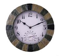 Snowchecking Horloge murale d'intérieur et d'extérieur de 25,4 cm avec thermomètre, mouvement silencieux, étanche, pour jardin, terrasse, piscine, cuisine, salon, décoration (style 2)