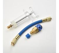Snowchecking Injecteur de teinture d'huile 30 ml, avec coupleur rapide côté bas, adaptateur SAE 6,35 mm, pour système AC R134A, outil de détection de fuite fluorescent, pour voiture et maison CVC
