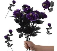 Snowchecking Lot de 10 bouquets de roses artificielles en soie pour décoration d'intérieur, accessoires photo et présentoirs de fête (violet)