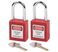 Snowchecking Lot de 2 cadenas de sécurité industriels rouges de 38 mm, serrure non conductrice en nylon et acier avec clé, pour systèmes hydrauliques électriques, résistant aux chocs