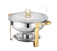 Snowchecking Lot de 2 plats à frire ronds en acier inoxydable de 4,7 l avec couvercles en verre et cadre, pour restauration, fêtes, mariages (blanc)